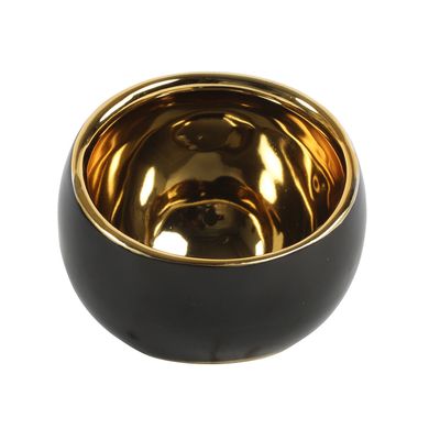 Luxe theelichthouder/kaarsenhouder - zwart/goud - keramiek - D10 x H9 cm