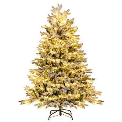Kunstkerstboom met Sneeuw en Verlichting Dennenboom met 200 Warmwitte Ledlampen Kerstboom Kunstboom Wit-Groen 135 cm