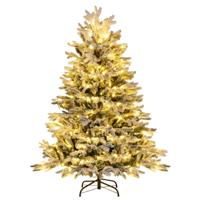 Kunstkerstboom met Sneeuw en Verlichting Dennenboom met 200 Warmwitte Ledlampen Kerstboom Kunstboom Wit-Groen 135 cm