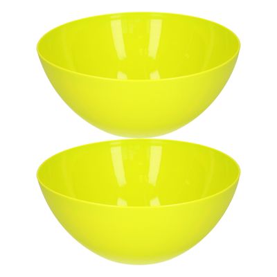 Serveerschaal/saladeschaal - 2x stuks - D26 x H12 cm - kunststof - groen