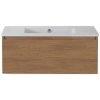 Frozen Badmeubelset 100 cm - Greeplijst in Kleur - Honey - Keramische Wastafel Wit Zonder Kraangat