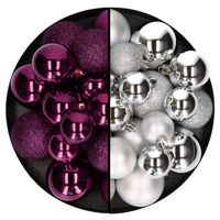 Kerstballen 60x stuks - mix zilver/paars - 4-5-6 cm - kunststof - Kerstbal