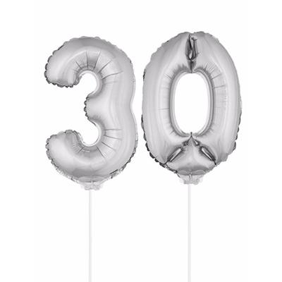 30 jaar leeftijd feestartikelen - versiering cijfers - zilver - ballonnen op stokje - van 41 cm 30 jaar leeftijd feestartikelen - versiering cijfers - zilver - ballonnen op stokje - van 41 cm