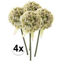 Kunstbloem - 4x - Sierui / Allium - wit/groen - 70 cm - kunststof decoratie