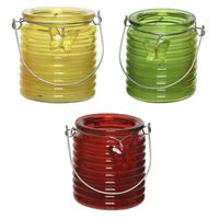 Citronella kaars - 3x - in windlicht - geel/groen en rood - 20 branduren - citrusgeur - thumbnail