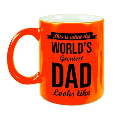 Worlds Greatest Dad cadeau koffiemok / theebeker neon oranje 330 ml