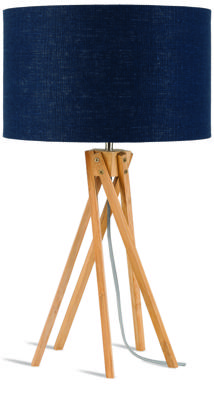 Good&Mojo Tafellamp 'Kilimanjaro' Bamboe en Eco linnen, kleur Denimblauw