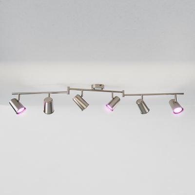 HOFTRONIC SMART Riga Smart LED Plafondlamp 6 spots RVS - Draaibaar en Dimbaar - 6 lichts - GU10 RGBWW - Plafondspot woonkamer en gang - Opbouw spots verlichting - Google Home & Amazon Alexa