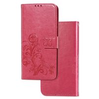 Samsung Galaxy A72 hoesje - Bookcase - Pasjeshouder - Portemonnee - Bloemenprint - Kunstleer - Roze