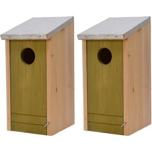 2x Houten vogelhuisjes/nestkastjes lichtgroene voorzijde 26 cm   -