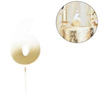 Ginger Ray kaars cijfer 6 ombre goudkleurig/wit 8 cm | 20 stuks