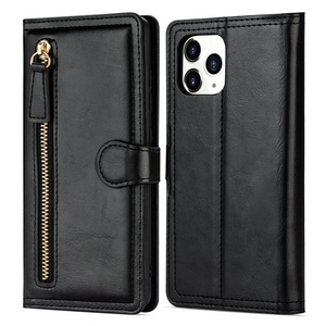 iPhone 15 hoesje - Bookcase - Pasjeshouder - Portemonnee - Rits - Kunstleer - Zwart