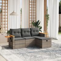 4-delige Loungeset met kussens poly rattan grijs
