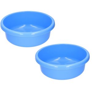2x stuks ronde afwasteil blauw kunststof 9 liter