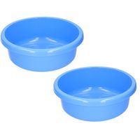 2x stuks ronde afwasteil blauw kunststof 9 liter