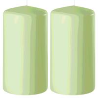 Enlightening Candles Cilinder/stompkaars - 2x - lichtgroen - D6 x H10 cm - 36 branduur