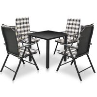 The Living Store Tuinset - PE rattan - Glazen tafelblad - Inklapbare stoelen - 80x80x74 cm - Zwart/wit/grijs