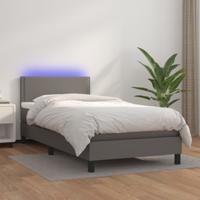 Boxspring met matras en LED kunstleer grijs 90x200 cm