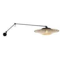 QAZQA Wandlamp zwart met rotan kap 50 cm verstelbaar - Blitz