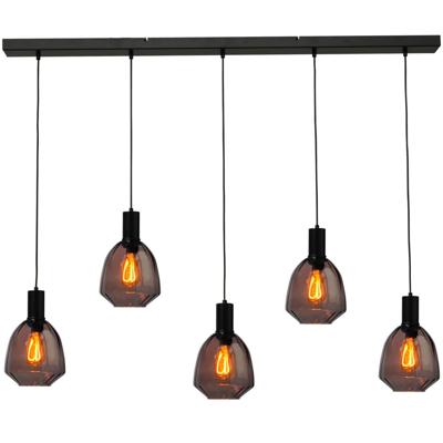 Masterlight 5-lichts hanglamp - zwart -Porto met Nicolette red glazen - 2711-05-05-130-5-13