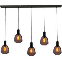 Masterlight 5-lichts hanglamp - zwart -Porto met Nicolette red glazen - 2711-05-05-130-5-13