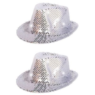 4x stuks zilver pailletten party verkleed hoedje met LED licht