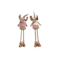 Kerstversiering DKD Home Decor Wit Roze Gouden Rendier 15 x 17 x 50 cm (2 Stuks)