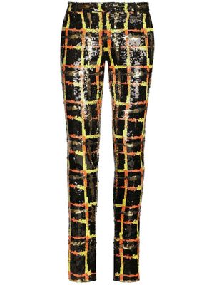 Dolce & Gabbana pantalon brodé de sequins à carreaux - Noir