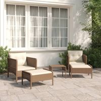 5-delige Loungeset met kussens poly rattan bruin - thumbnail