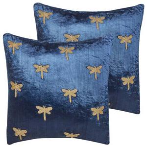 Beliani-BLUESTEM-Sierkussen set van 2-Marineblauw-45 x 45 cm-Fluweel