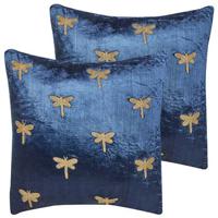 Beliani-BLUESTEM-Sierkussen set van 2-Marineblauw-45 x 45 cm-Fluweel - thumbnail