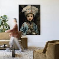 Urban Cotton Wandkleed 'Traditional Child 2' 80 x 110cm in Frame - black