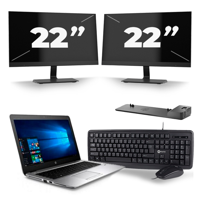 HP mt43 Mobile Thin Client - AMD A8-9600B - 14 inch - 8GB RAM - 256GB SSD - Windows 11 + 2x 22 inch Monitor