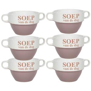 Soepkommen - 6x - Soep van de dag - keramiek - D12 x H8 cm - oud roze - Stapelbaar