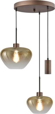 Masterlight 3-lichts hanglampGenua bruin met 1x goud glas Ø 24cm - 1x Ø 29cm en 1 pendel - 2972-15-15-35-3MC149