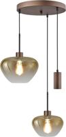 Masterlight 3-lichts hanglampGenua bruin met 1x goud glas Ø 24cm - 1x Ø 29cm en 1 pendel - 2972-15-15-35-3MC149