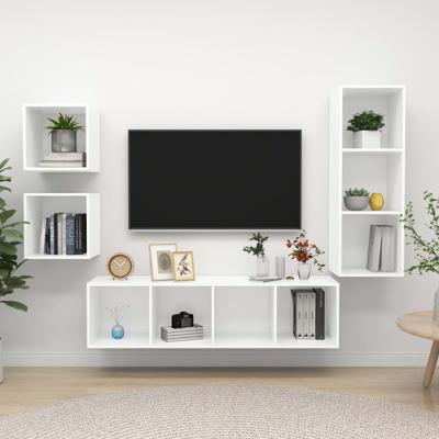 4-delige Tv-meubelset spaanplaat wit