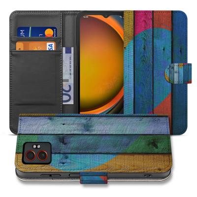 Samsung Galaxy Xcover 7 Pro | Bookcase | Hoesje Met Wood Heart Design, Pasjesvakken En Bruin Leer Protection