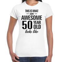 Awesome 50 year / 50 jaar cadeau t-shirt wit dames - Sarah