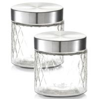 Zeller keuken voorraadpotten / bewaarpotten - 2x - 750 ml - geruit glas - 11 x 12 cm
