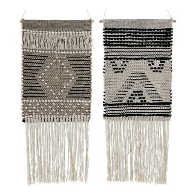 Ophangdecoratie DKD Home Decor Beige Grijs Donker grijs Franjes Boho 45 x 1 x 61 cm (2 Stuks)