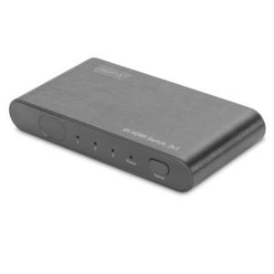 Digitus DS-45316 HDMI-switch 3 poorten Met metalen behuizing, Ultra HD-geschikt, Met aluminium behuizing, LED-weergave, Met afstandsbediening 4096 x 2160 Pixel