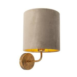 QAZQA Vintage wandlamp goud met taupe velours kap - Matt