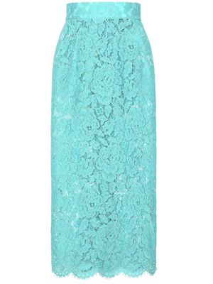 Dolce & Gabbana jupe en dentelle fleurie à taille haute - Bleu
