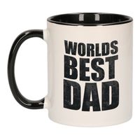 Worlds best dad mok / beker zwart wit 300 ml - Cadeau mokken - Papa/ Vaderdag - feest mokken