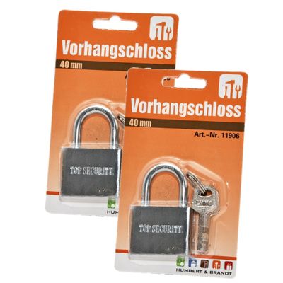 Hangslot met 3 sleutels - 2x - 40 mm - messing - kofferslot