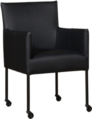 Zwarte leren moderne kuipstoel Desire - poot rond zwart met wiel - Hermes Leer Nero (zwart leer)