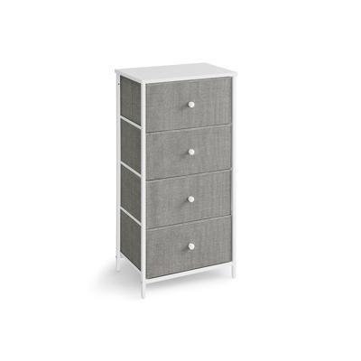 Hoge ladekast met metalen frame, Duifgrijs + crèmewit / 30D x 45B x 91,7H cm (4 Schubladen)