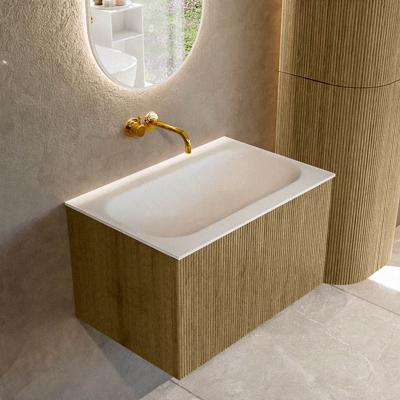 Badmeubel Mondiaz Kurve | 70 cm cm | Meubelkleur Dusk | Wastafelkleur Talc | Solid surface | Wasbak midden spoelbak | Zonder kraangat(en)