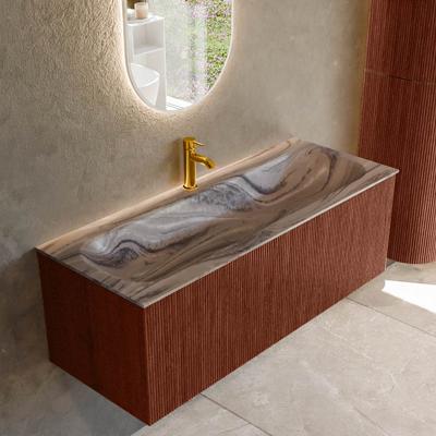 Badmeubel Mondiaz Kurve-Dlux | 120 cm | Meubelkleur Ruby | Wastafelkleur Sombra | Solid surface | Wasbak midden spoelbak | 1 kraangat